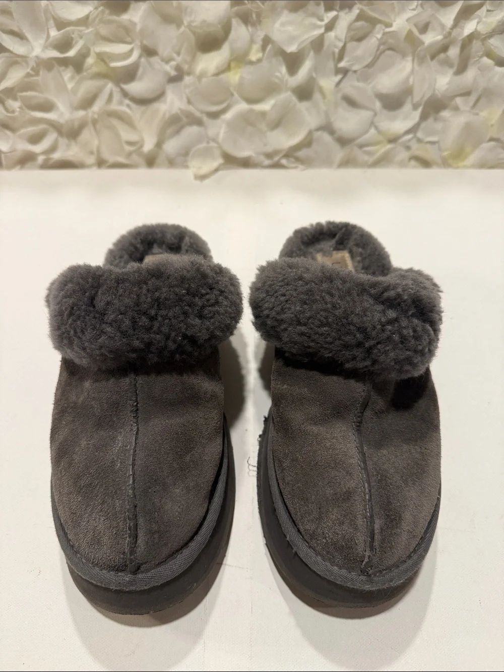 UGG Charcoal Gray Shearling Cuff Slip-On Slippers